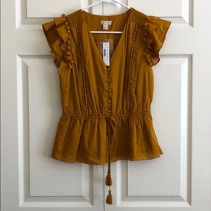 JCrew Point Sur Flutter Sleeve Pom Pom top